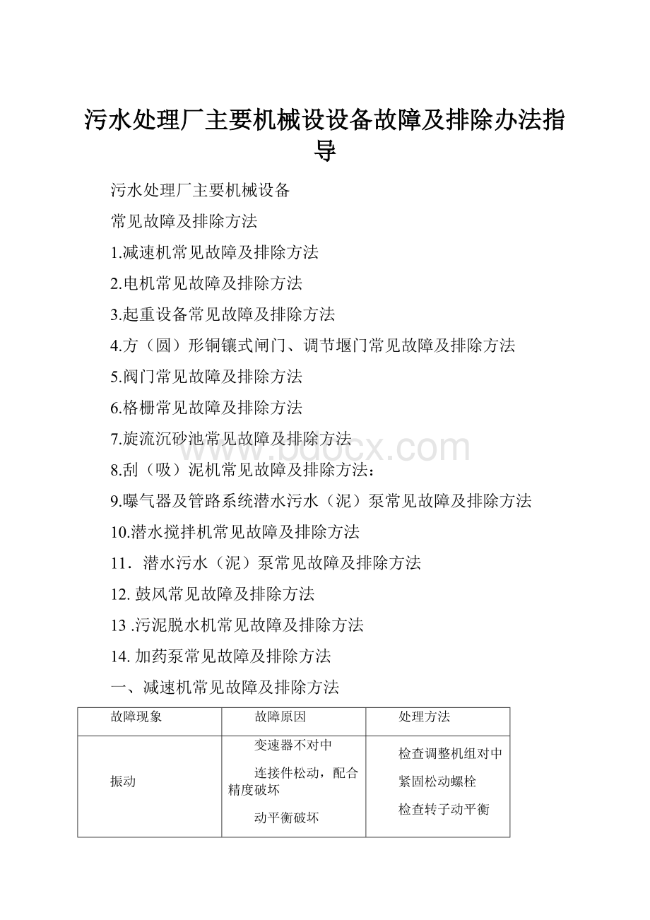 污水处理厂主要机械设设备故障及排除办法指导.docx