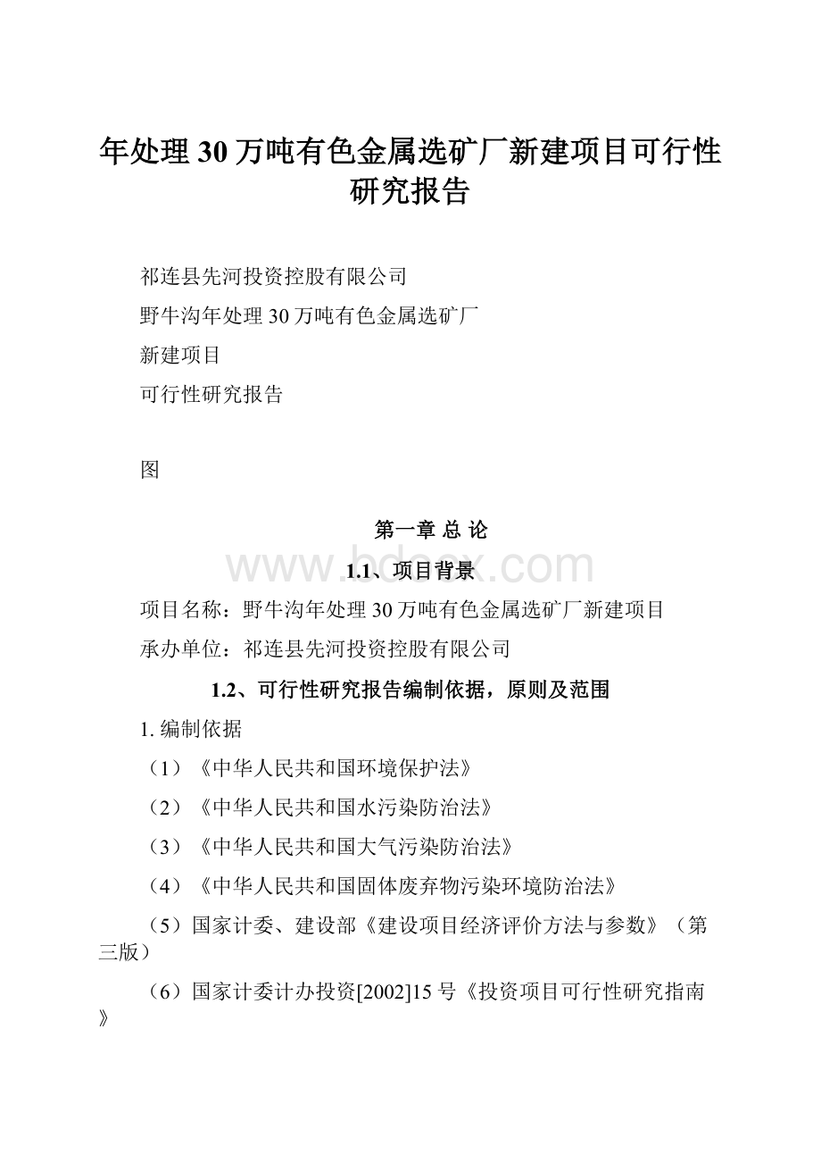 年处理30万吨有色金属选矿厂新建项目可行性研究报告.docx