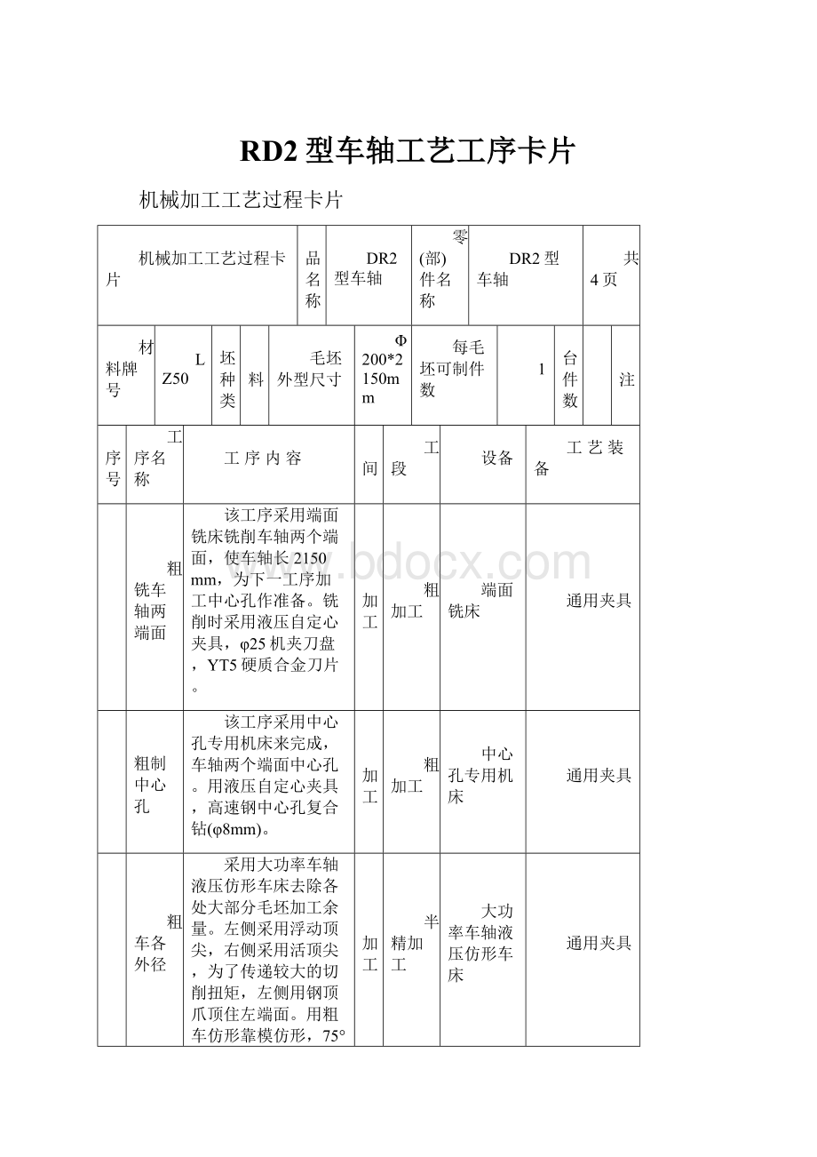 RD2型车轴工艺工序卡片.docx