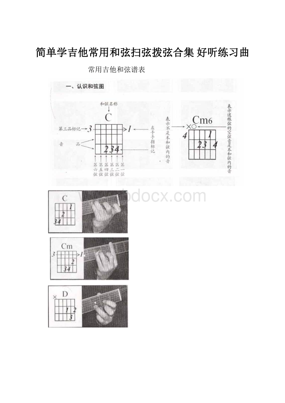 简单学吉他常用和弦扫弦拨弦合集 好听练习曲.docx