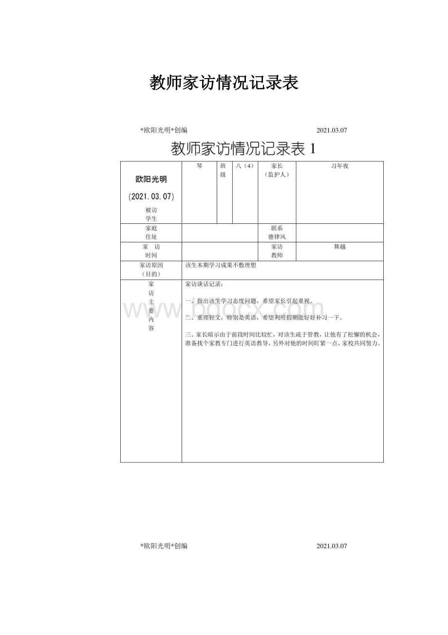 教师家访情况记录表.docx