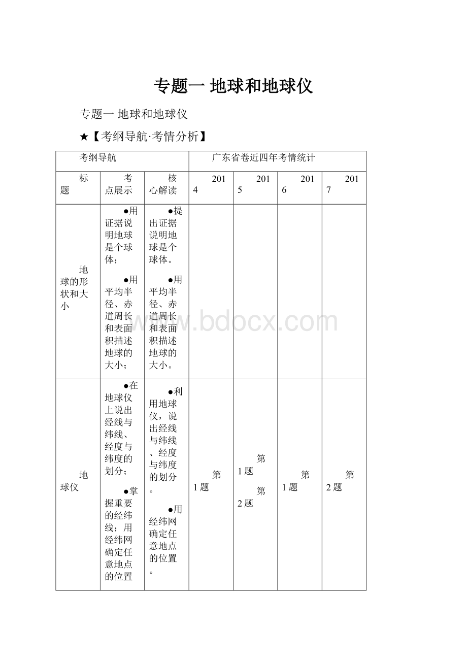 专题一地球和地球仪.docx