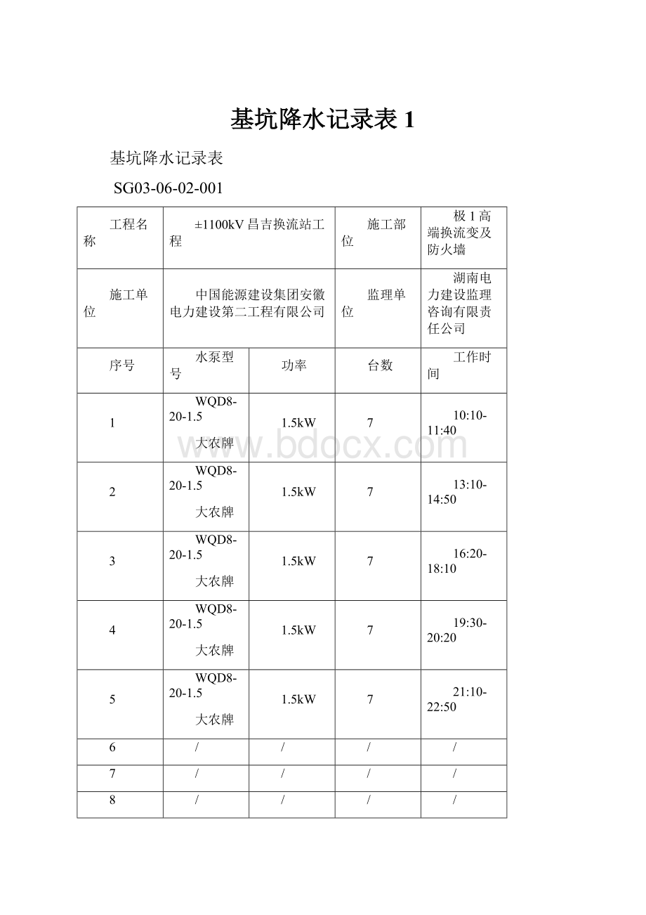 基坑降水记录表1.docx_第1页