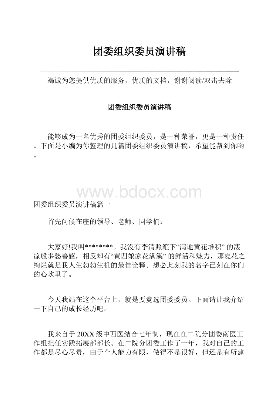 团委组织委员演讲稿.docx