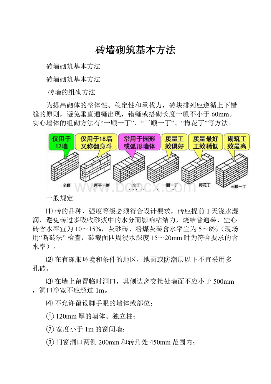 砖墙砌筑基本方法.docx