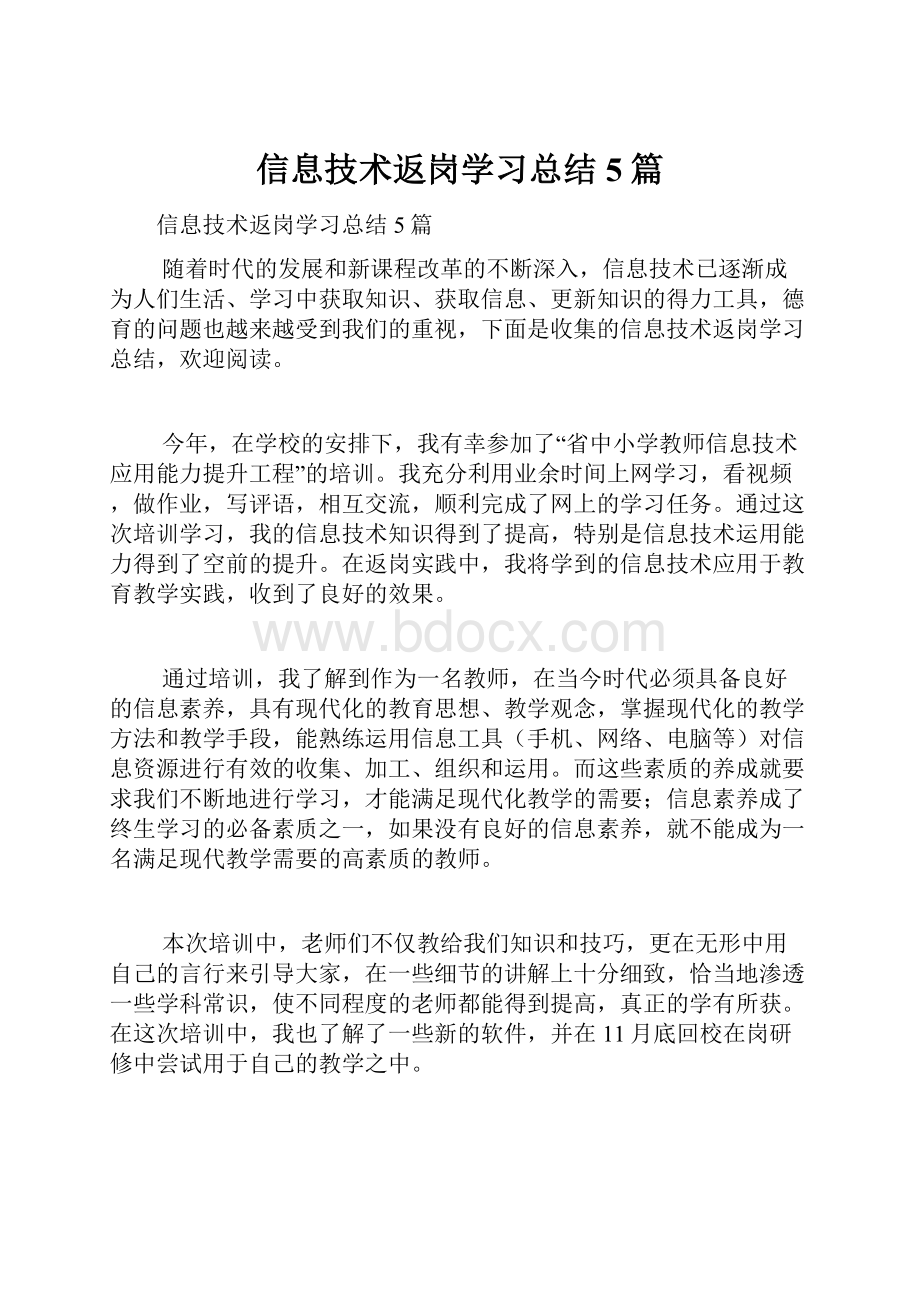 信息技术返岗学习总结5篇.docx