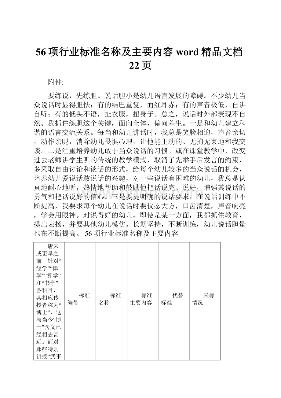 56项行业标准名称及主要内容word精品文档22页.docx