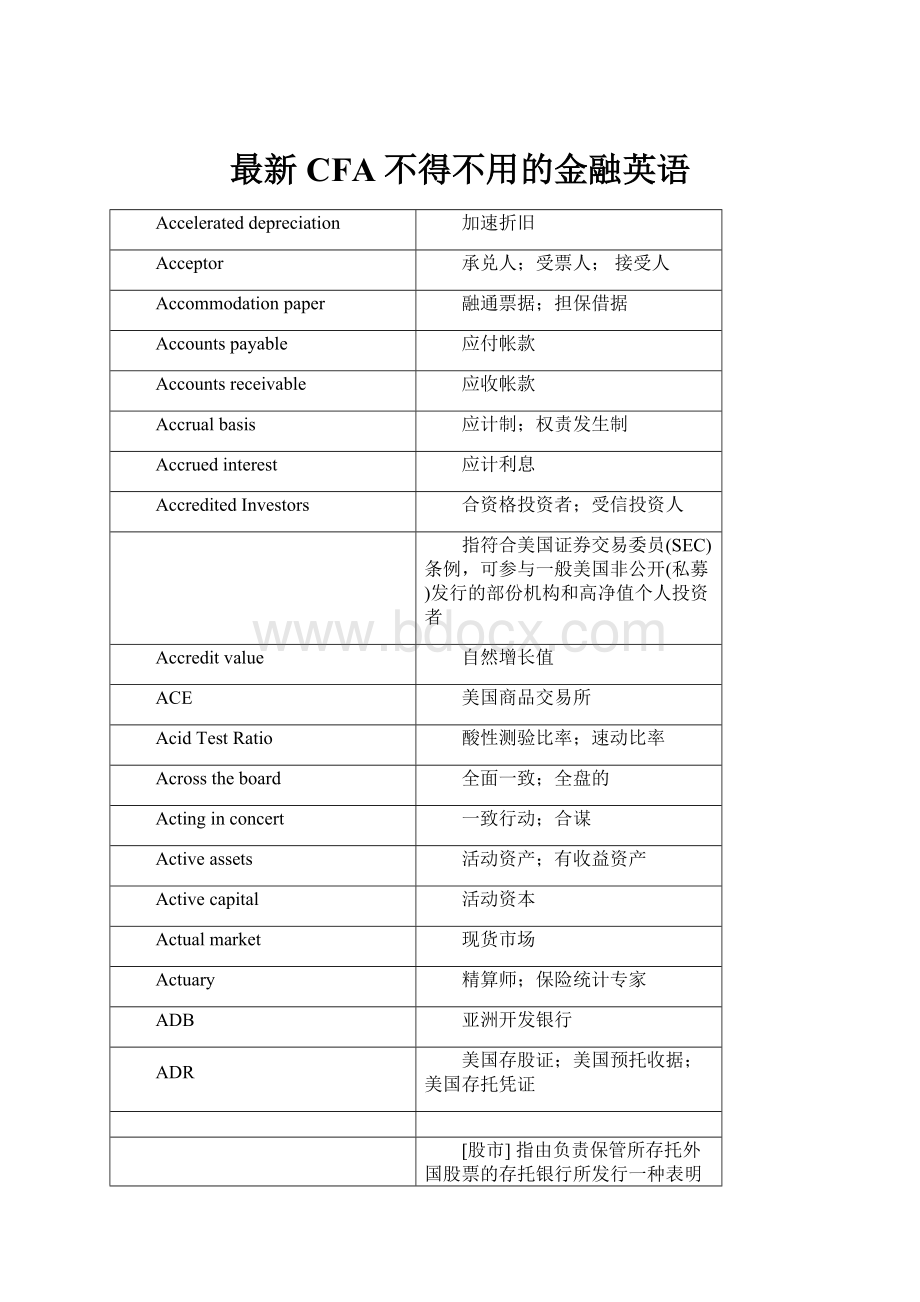 最新CFA不得不用的金融英语.docx