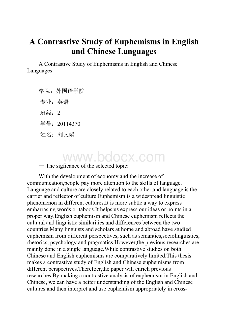 A Contrastive Study of Euphemisms in English and Chinese Languages.docx