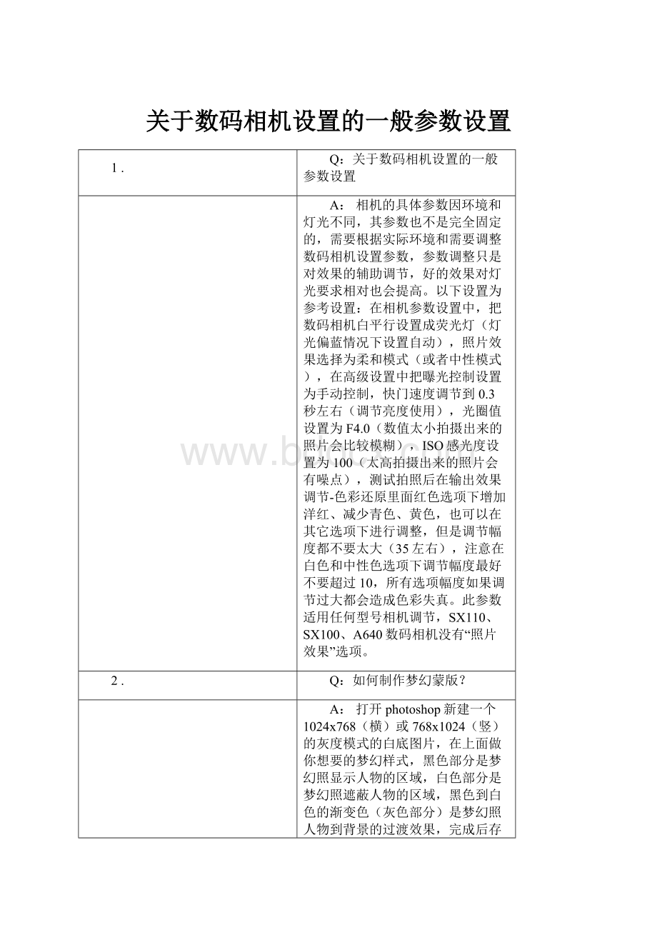 关于数码相机设置的一般参数设置.docx