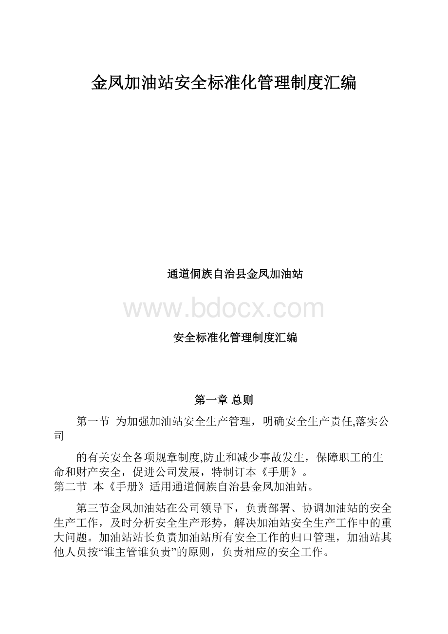 金凤加油站安全标准化管理制度汇编.docx_第1页