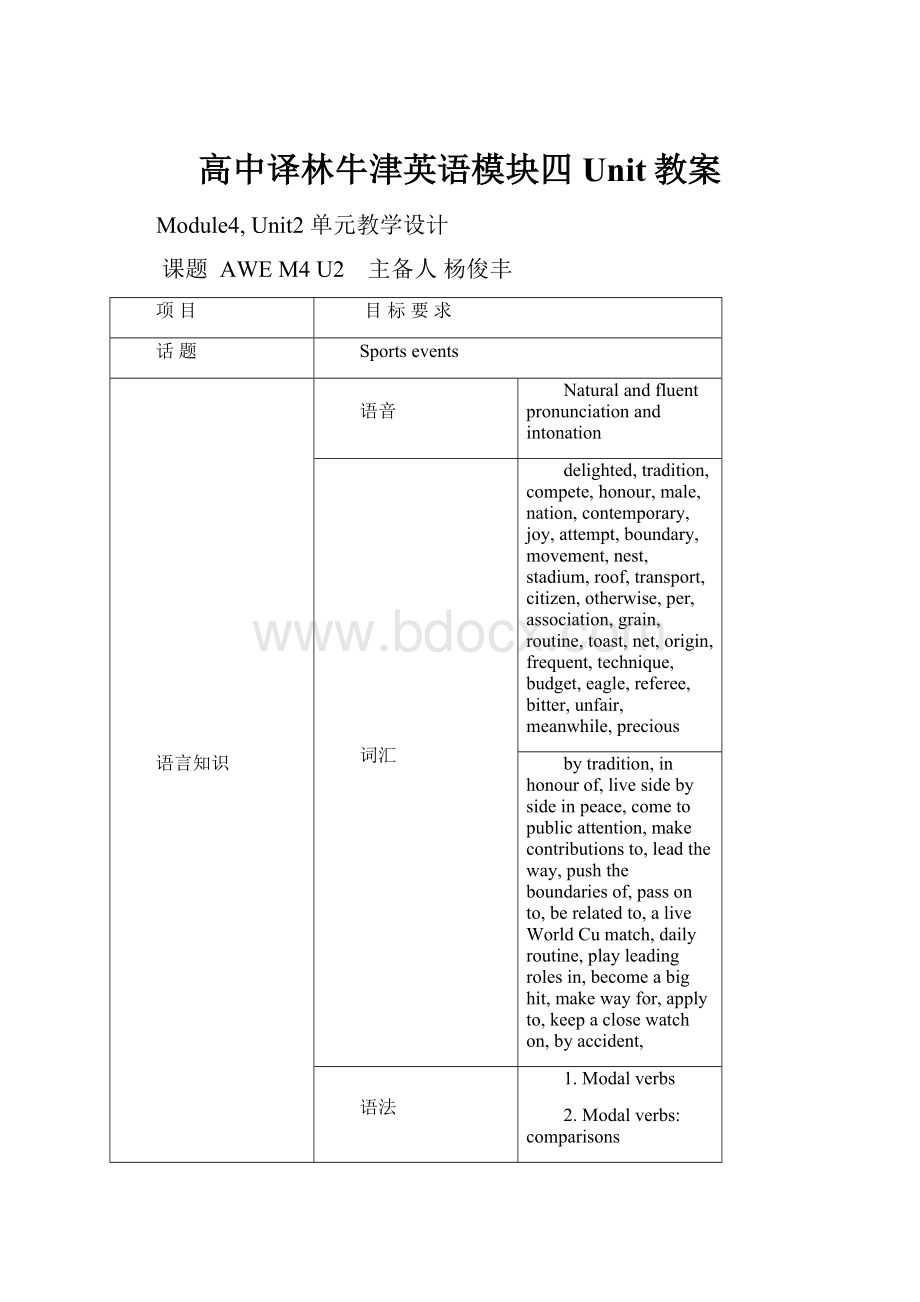 高中译林牛津英语模块四Unit教案.docx