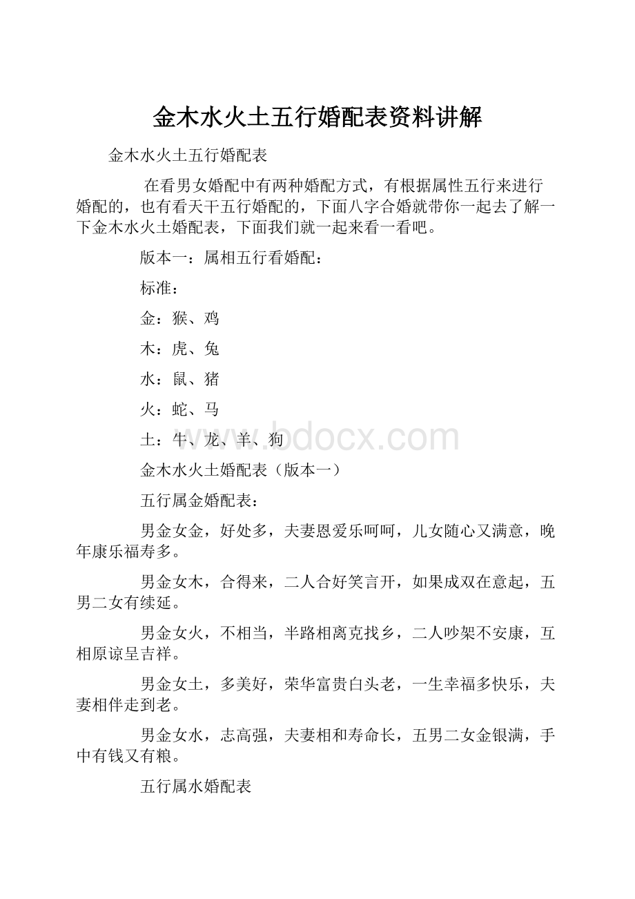 金木水火土五行婚配表资料讲解.docx_第1页