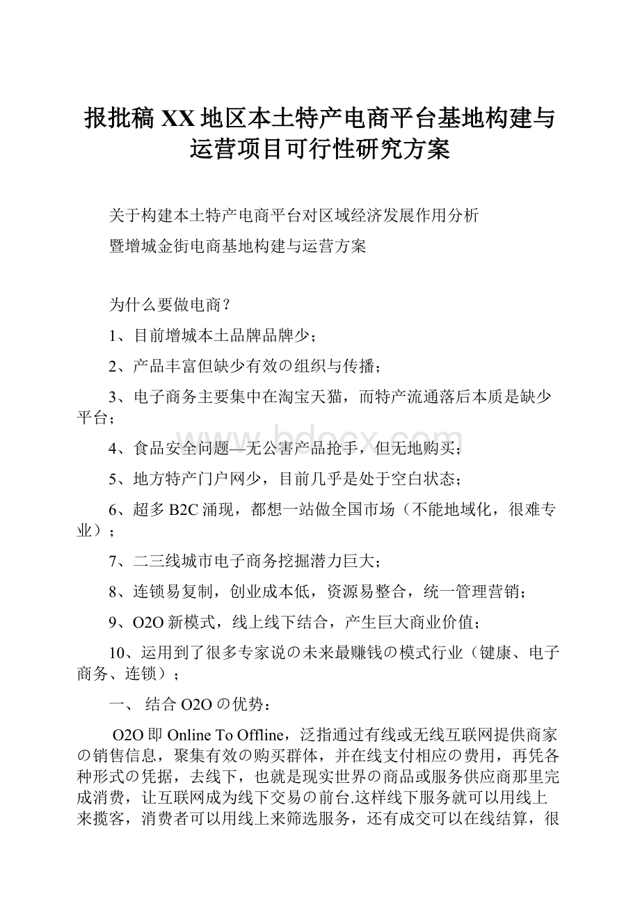 报批稿XX地区本土特产电商平台基地构建与运营项目可行性研究方案.docx