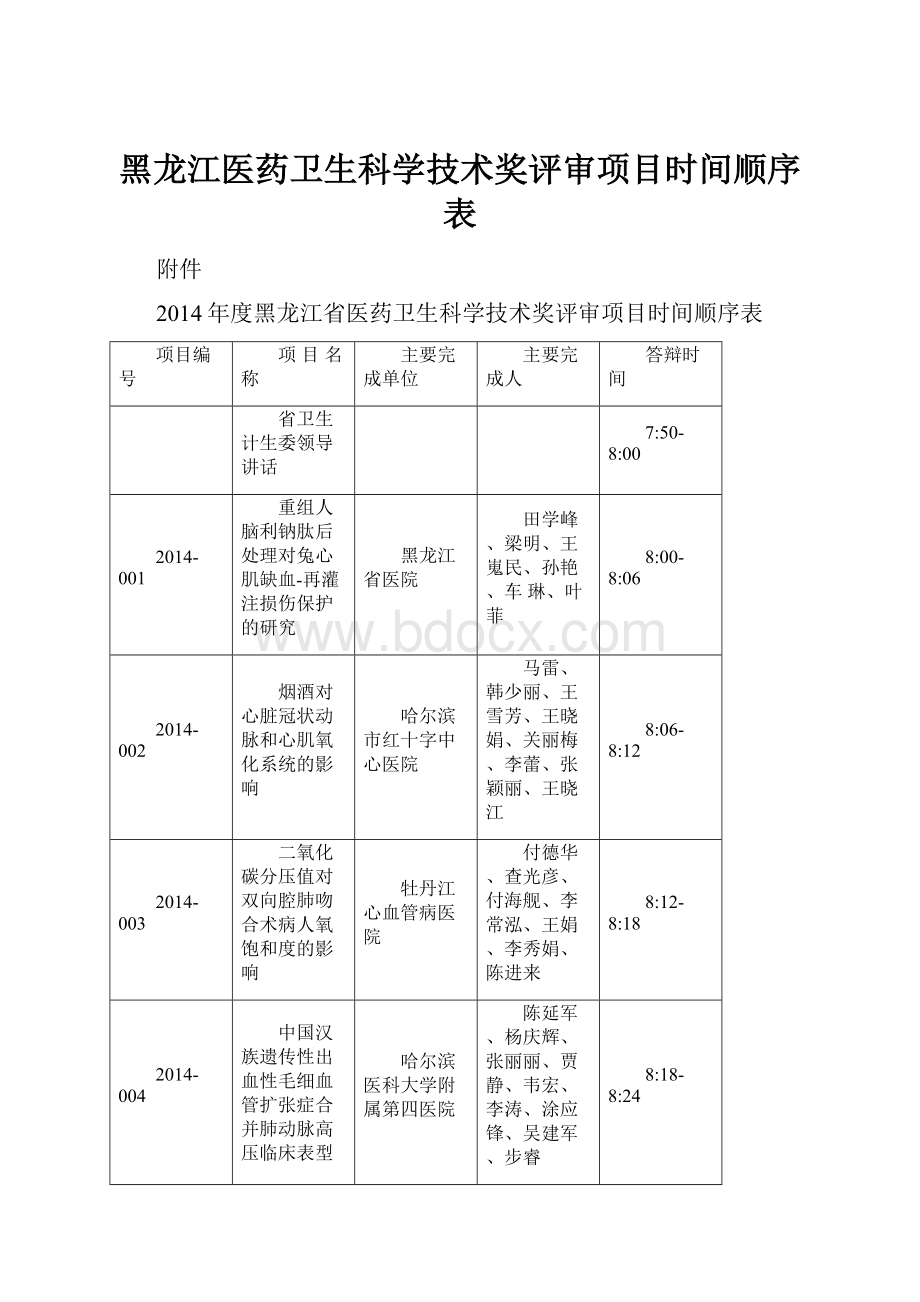 黑龙江医药卫生科学技术奖评审项目时间顺序表.docx_第1页