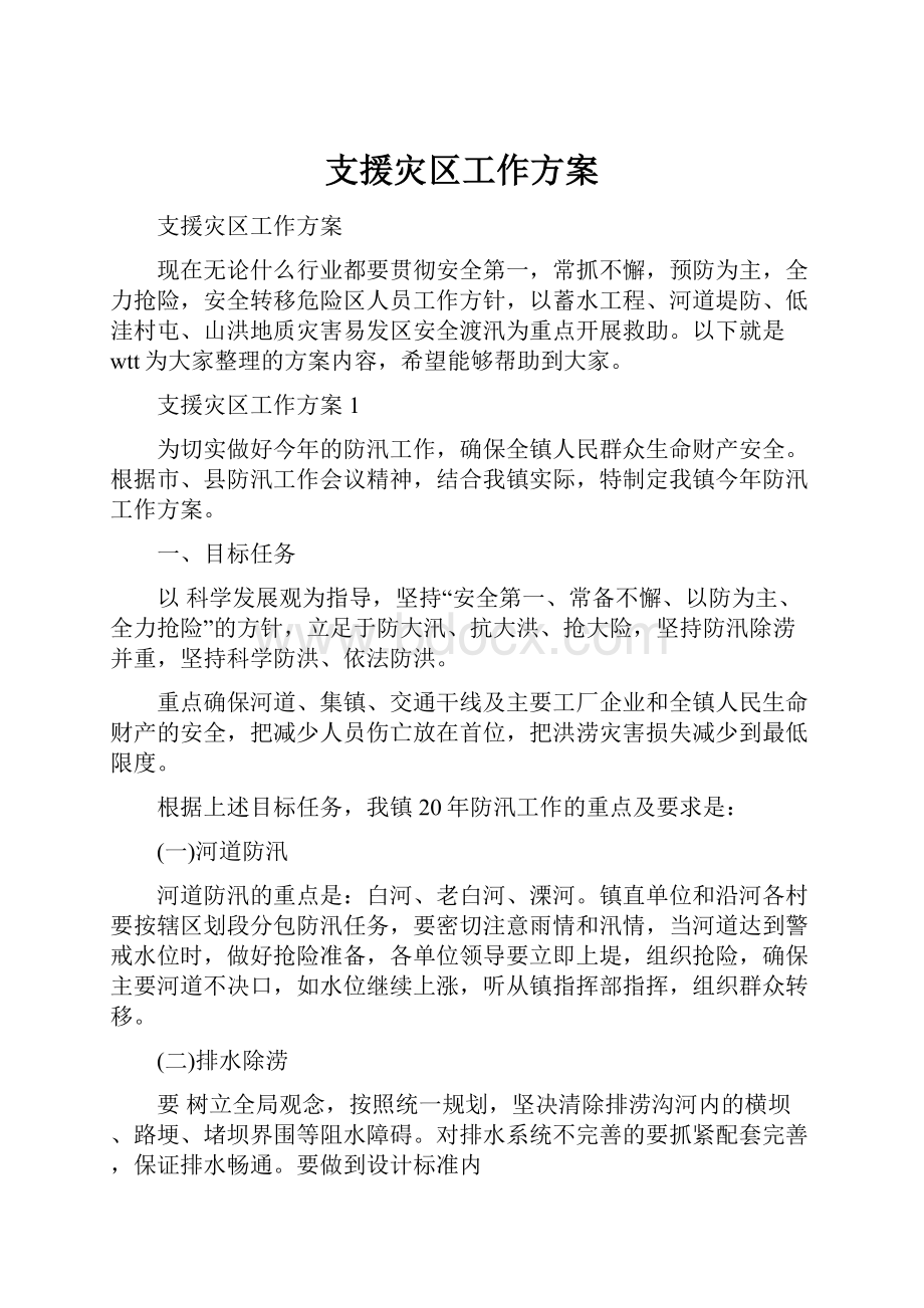 支援灾区工作方案.docx_第1页