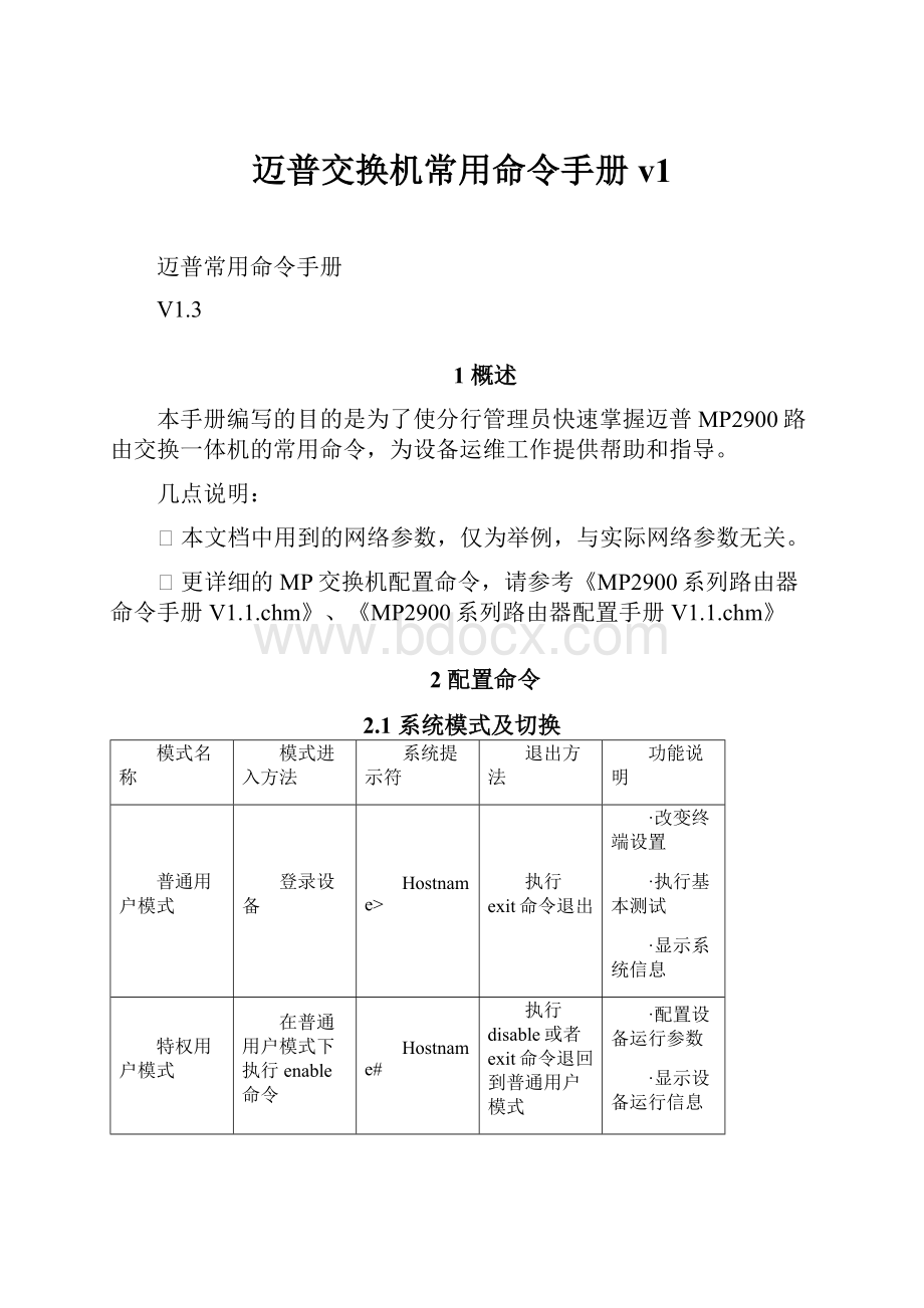 迈普交换机常用命令手册v1.docx