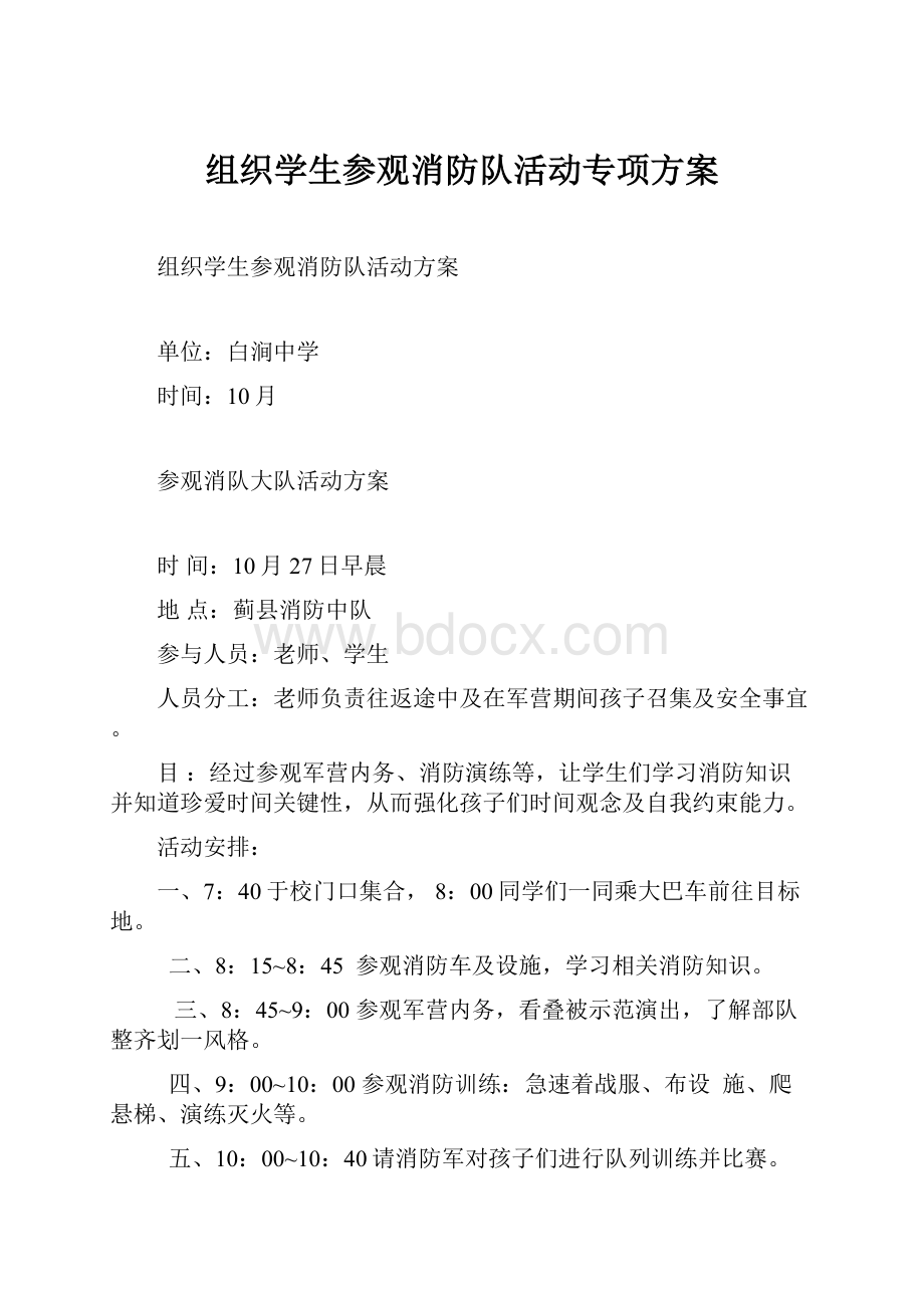 组织学生参观消防队活动专项方案.docx