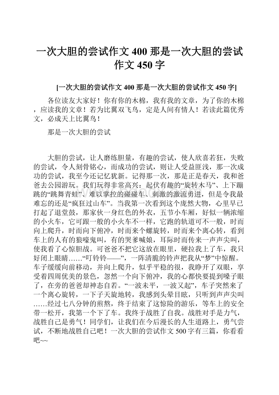 一次大胆的尝试作文400 那是一次大胆的尝试作文450字.docx