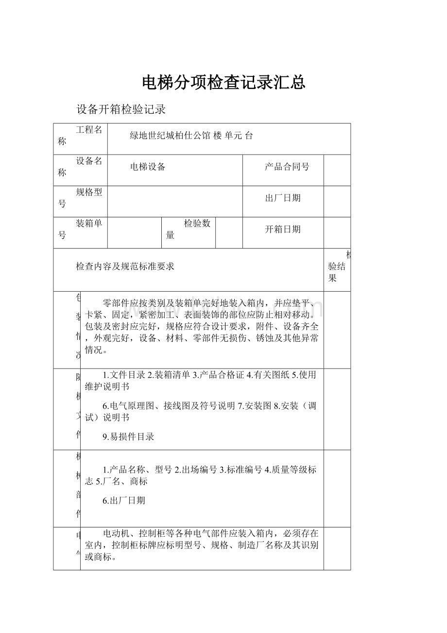 电梯分项检查记录汇总.docx_第1页