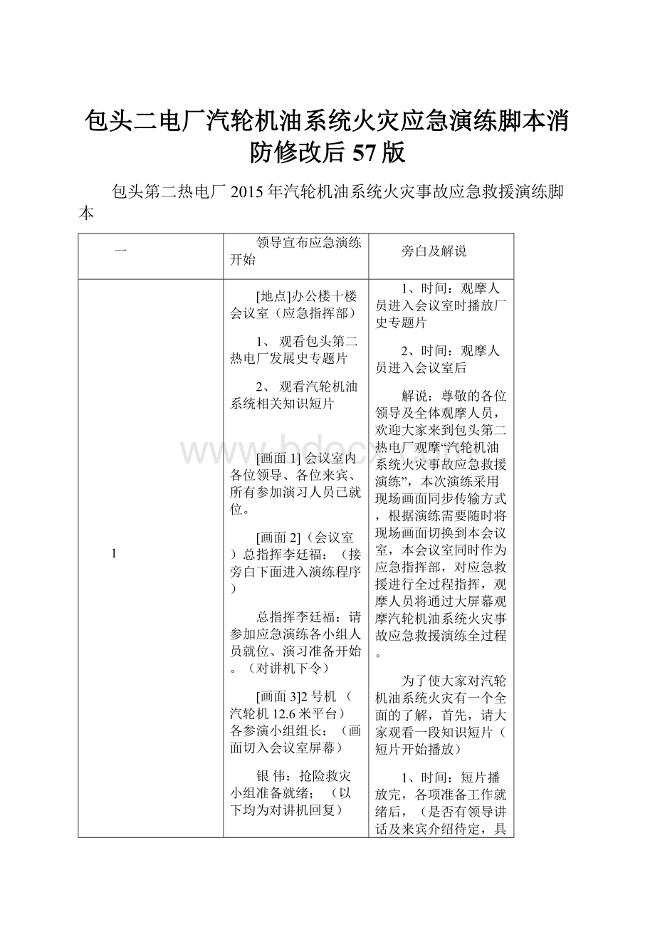 包头二电厂汽轮机油系统火灾应急演练脚本消防修改后57版.docx