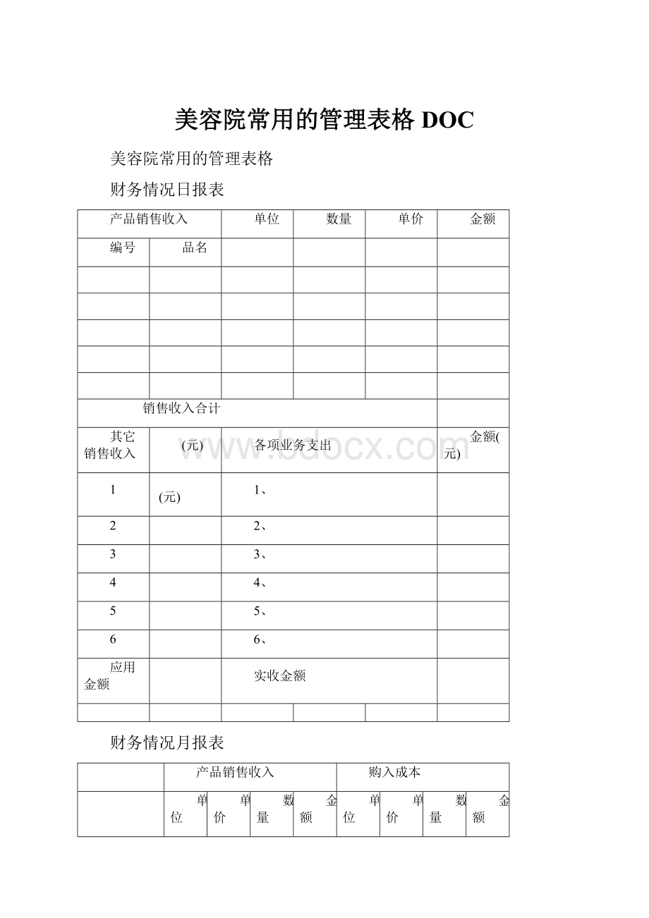 美容院常用的管理表格DOC.docx_第1页