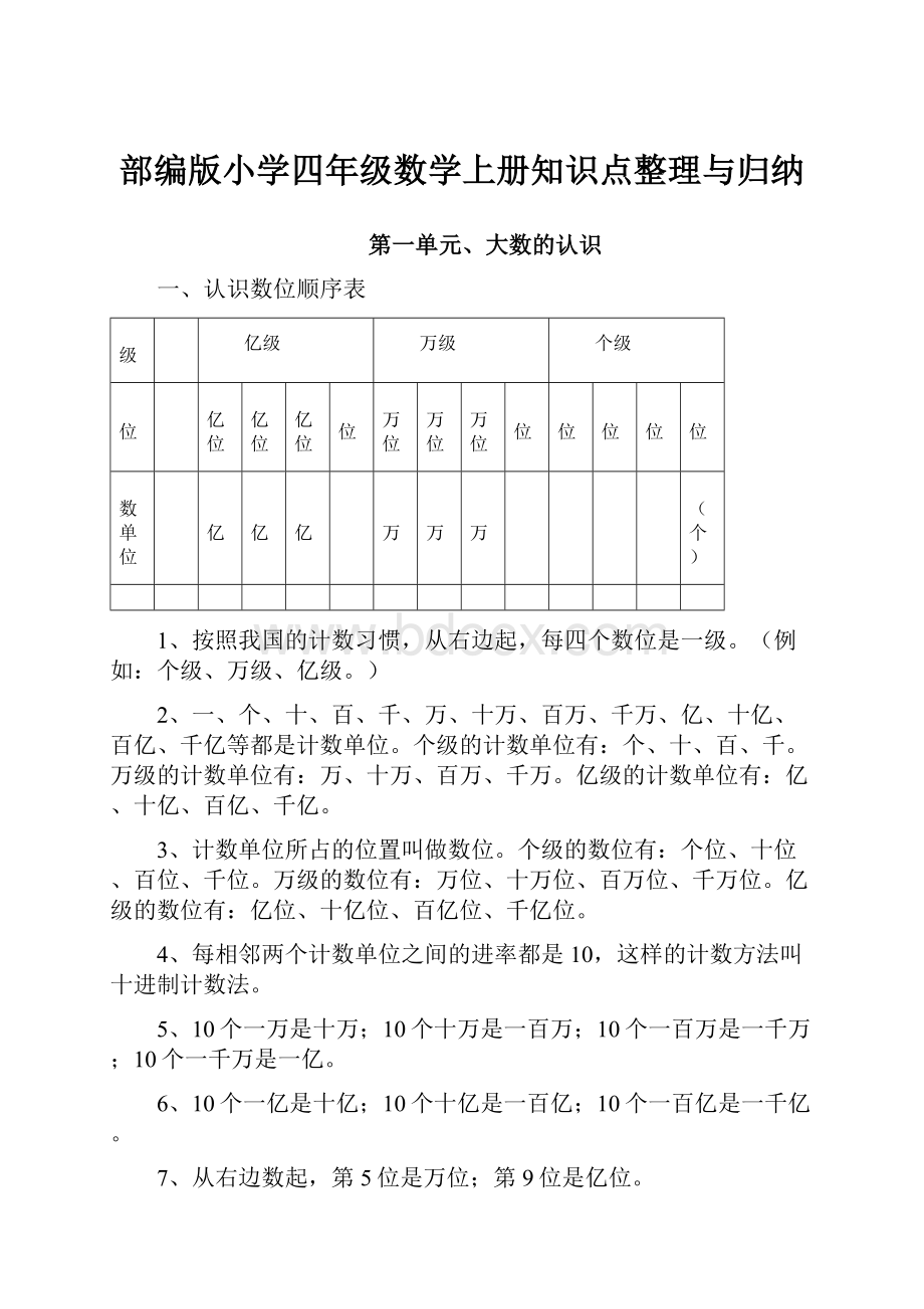 部编版小学四年级数学上册知识点整理与归纳.docx_第1页