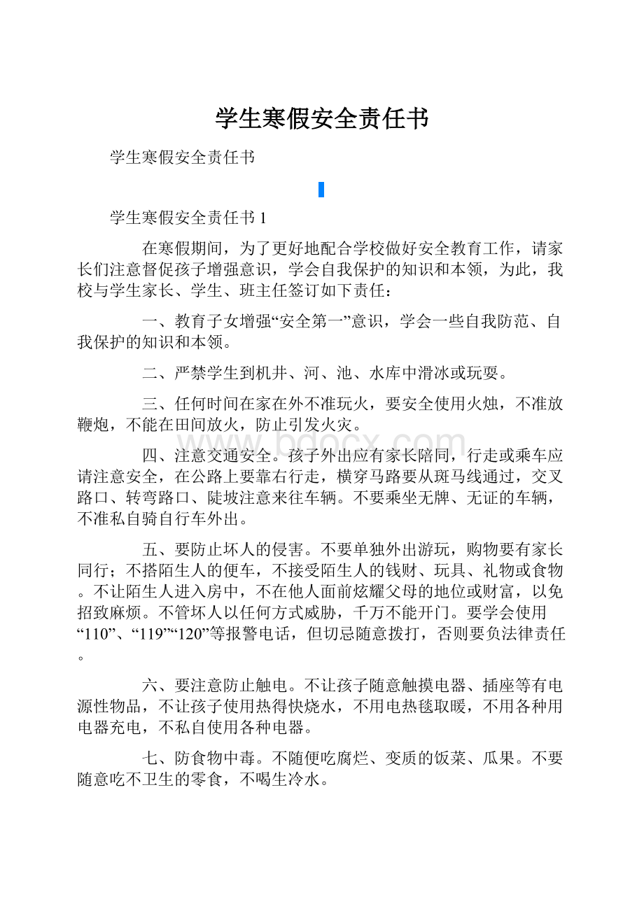 学生寒假安全责任书.docx_第1页