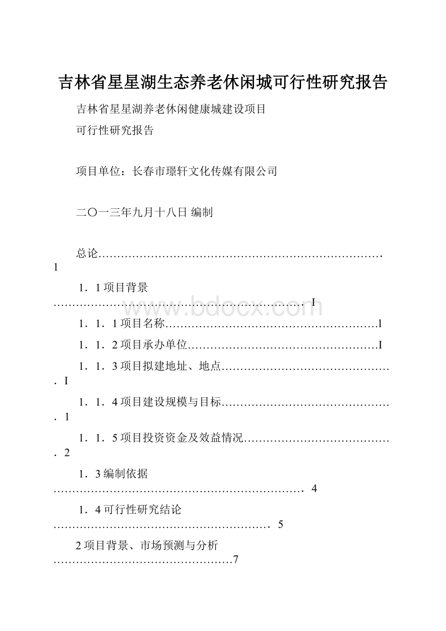 吉林省星星湖生态养老休闲城可行性研究报告.docx