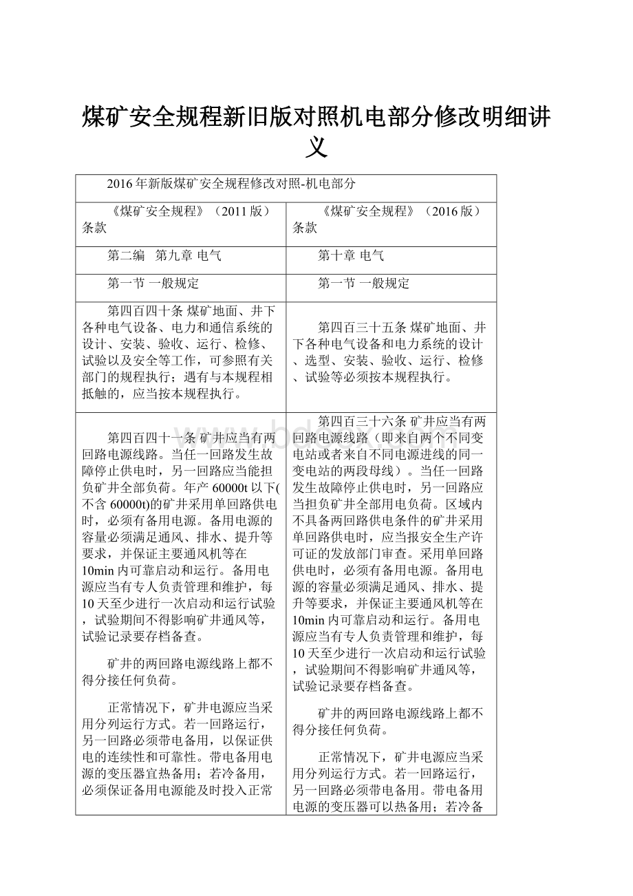 煤矿安全规程新旧版对照机电部分修改明细讲义.docx_第1页