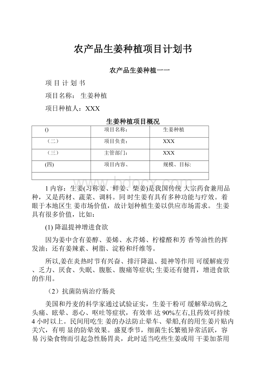 农产品生姜种植项目计划书.docx