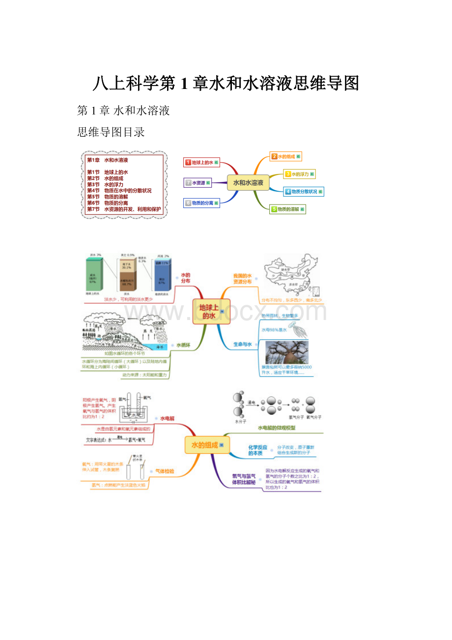 八上科学第1章水和水溶液思维导图.docx