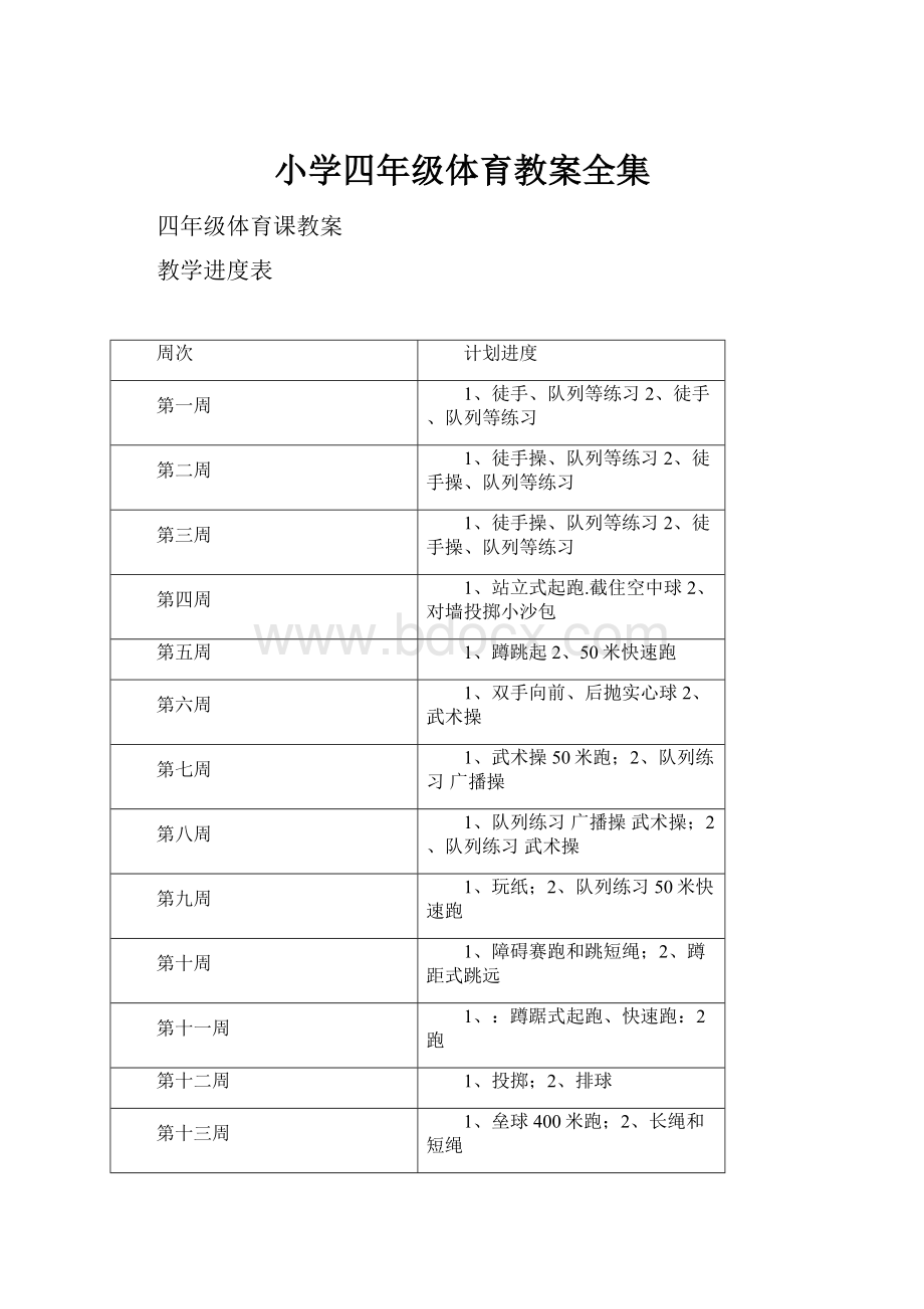 小学四年级体育教案全集.docx