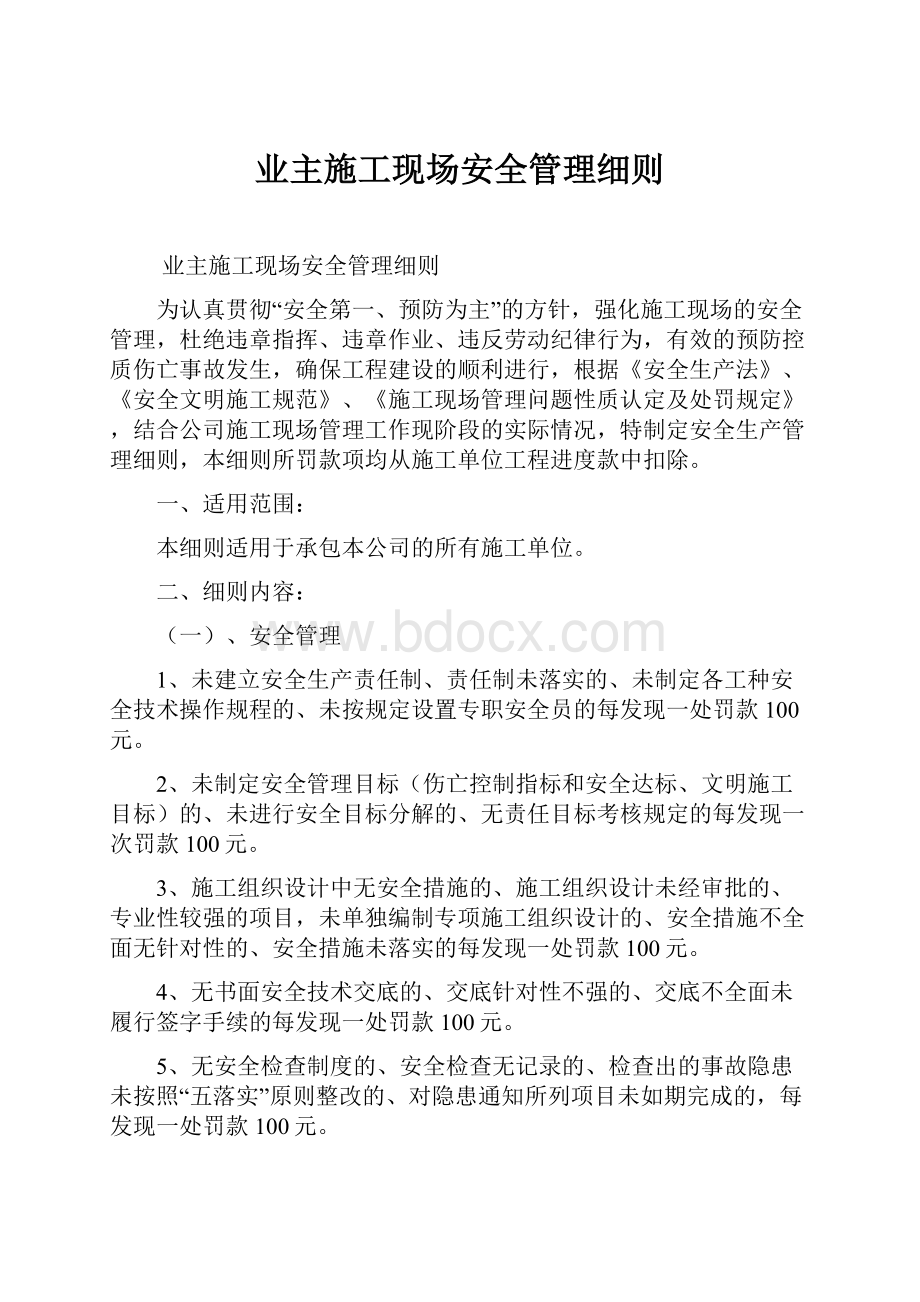 业主施工现场安全管理细则.docx