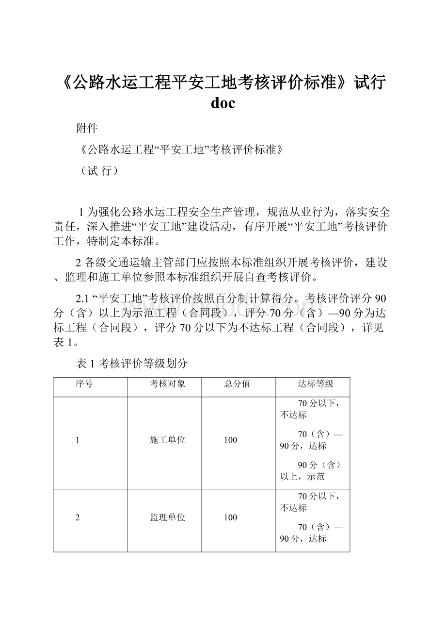 《公路水运工程平安工地考核评价标准》试行doc.docx