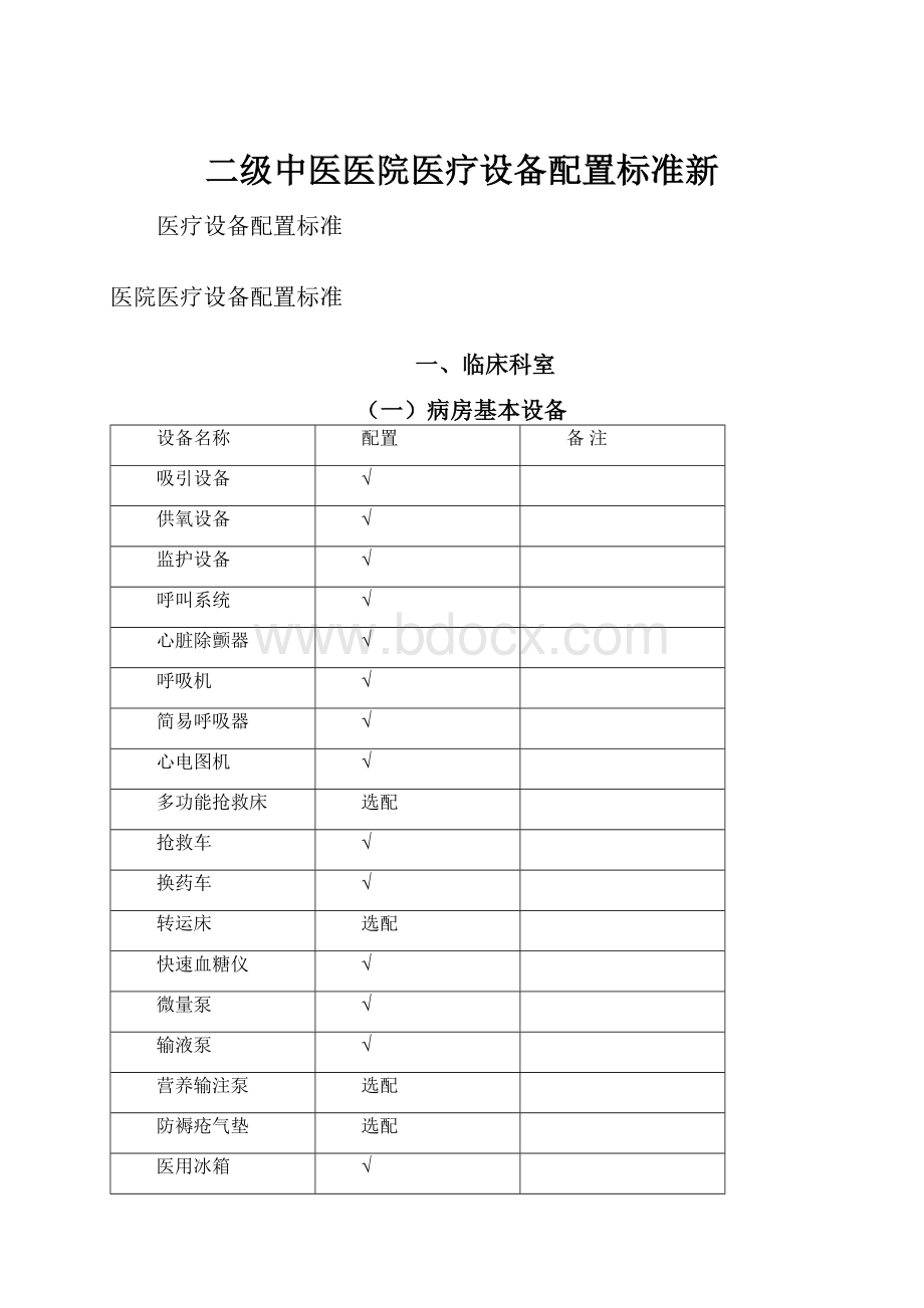 二级中医医院医疗设备配置标准新.docx