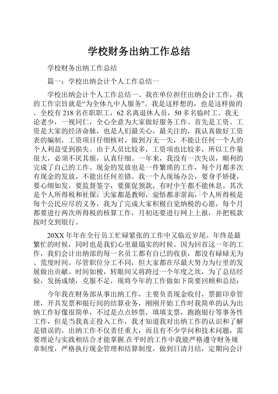 学校财务出纳工作总结.docx_第1页