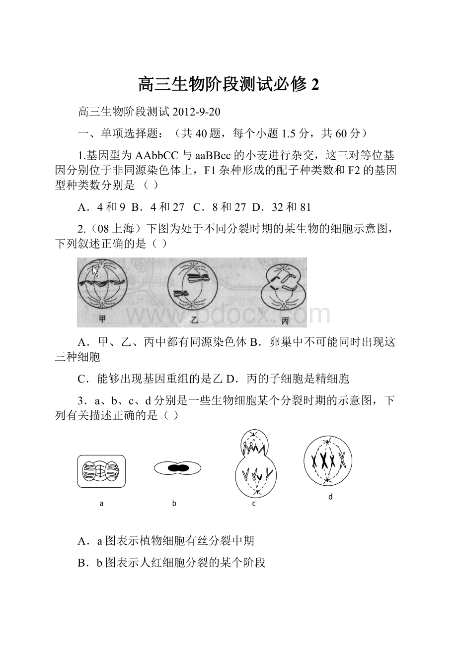 高三生物阶段测试必修2.docx