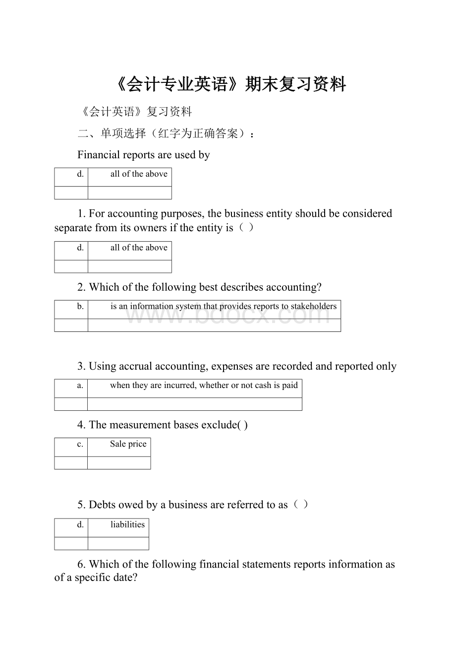 《会计专业英语》期末复习资料.docx_第1页