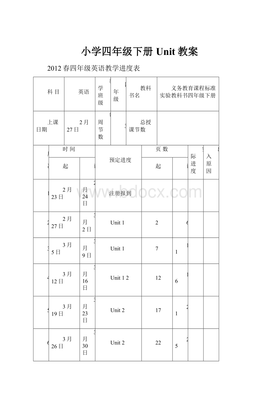 小学四年级下册Unit教案.docx