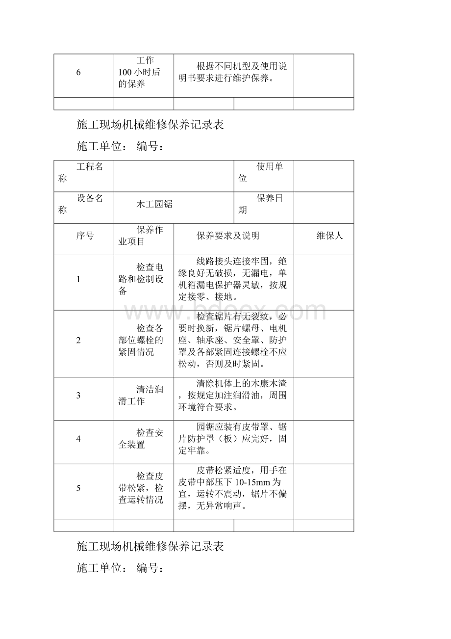 施工现场机械维修保养记录表.docx_第2页