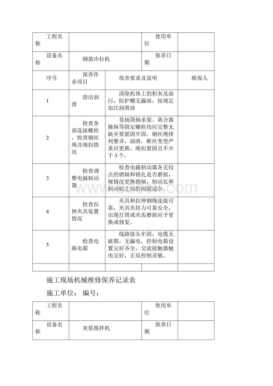 施工现场机械维修保养记录表.docx_第3页