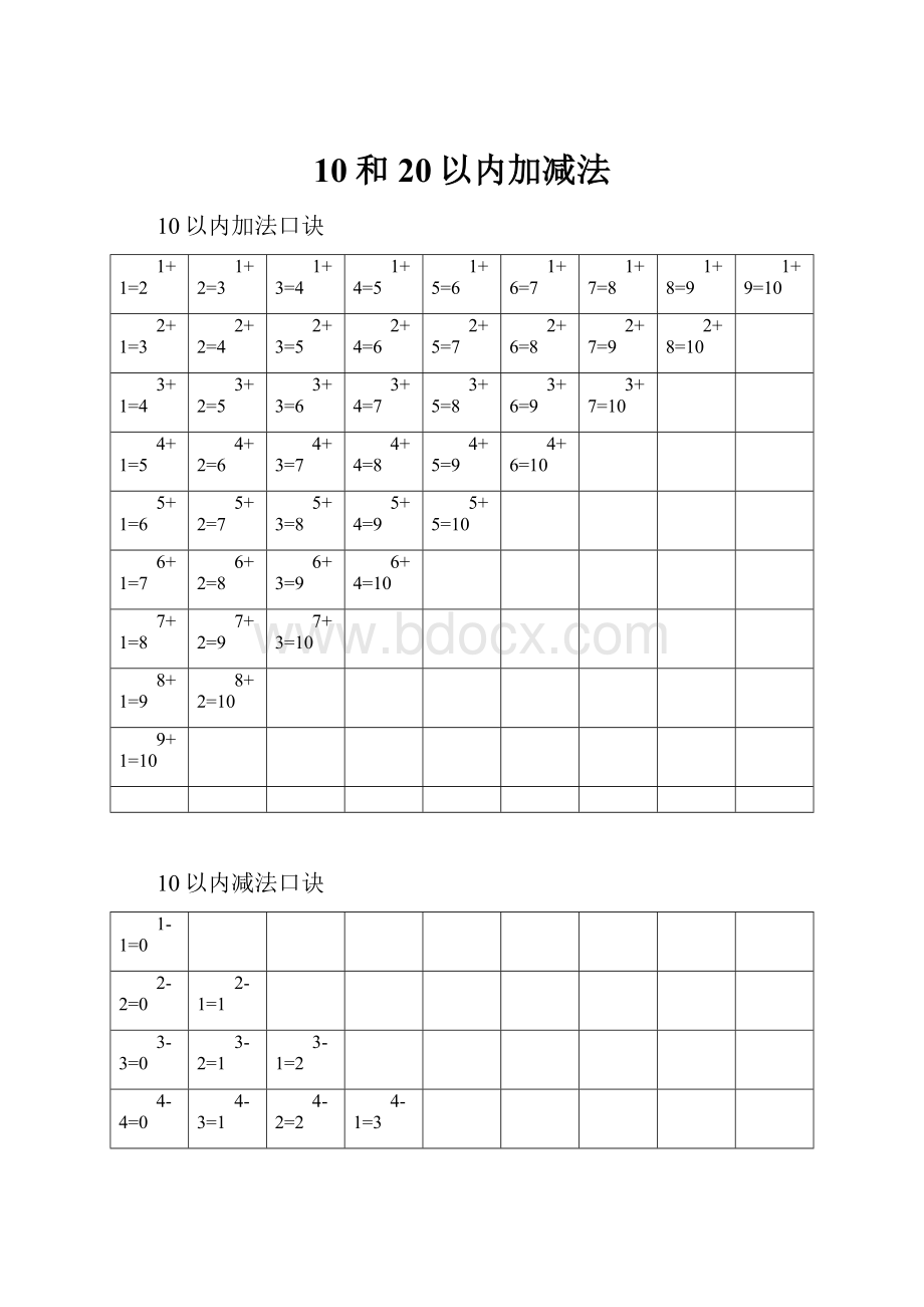 10和20以内加减法.docx