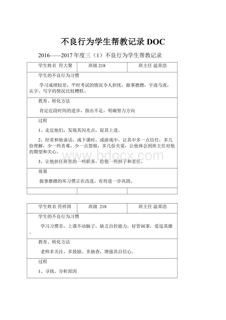 不良行为学生帮教记录DOC.docx_第1页