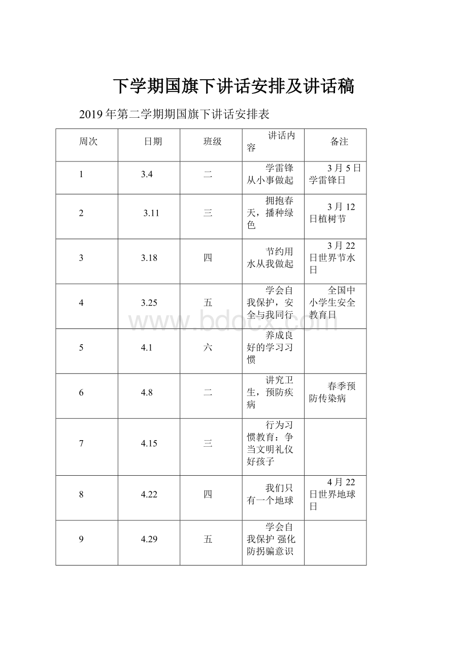 下学期国旗下讲话安排及讲话稿.docx_第1页