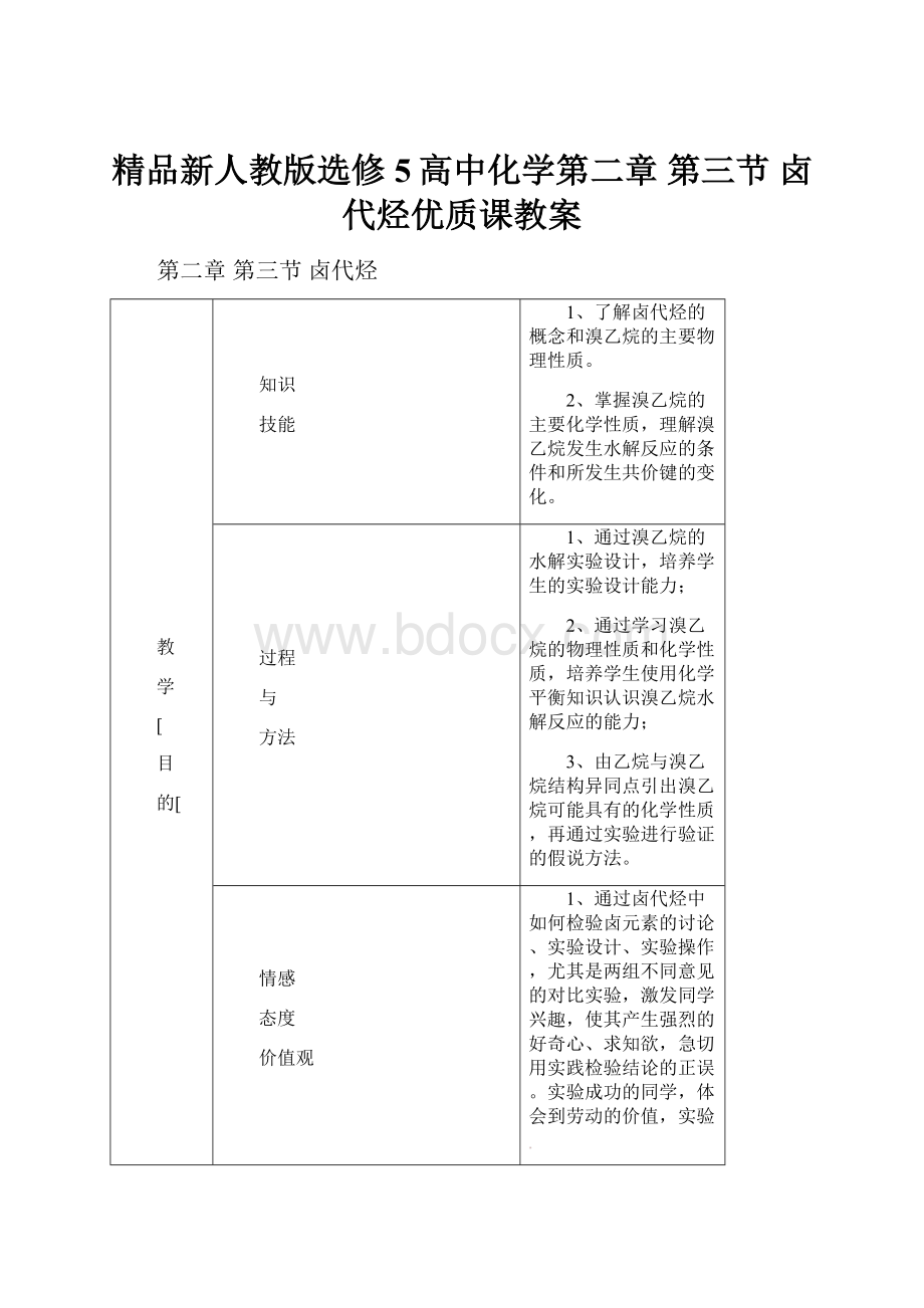 精品新人教版选修5高中化学第二章 第三节 卤代烃优质课教案.docx_第1页