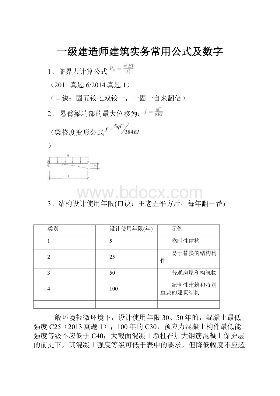 一级建造师建筑实务常用公式及数字.docx_第1页