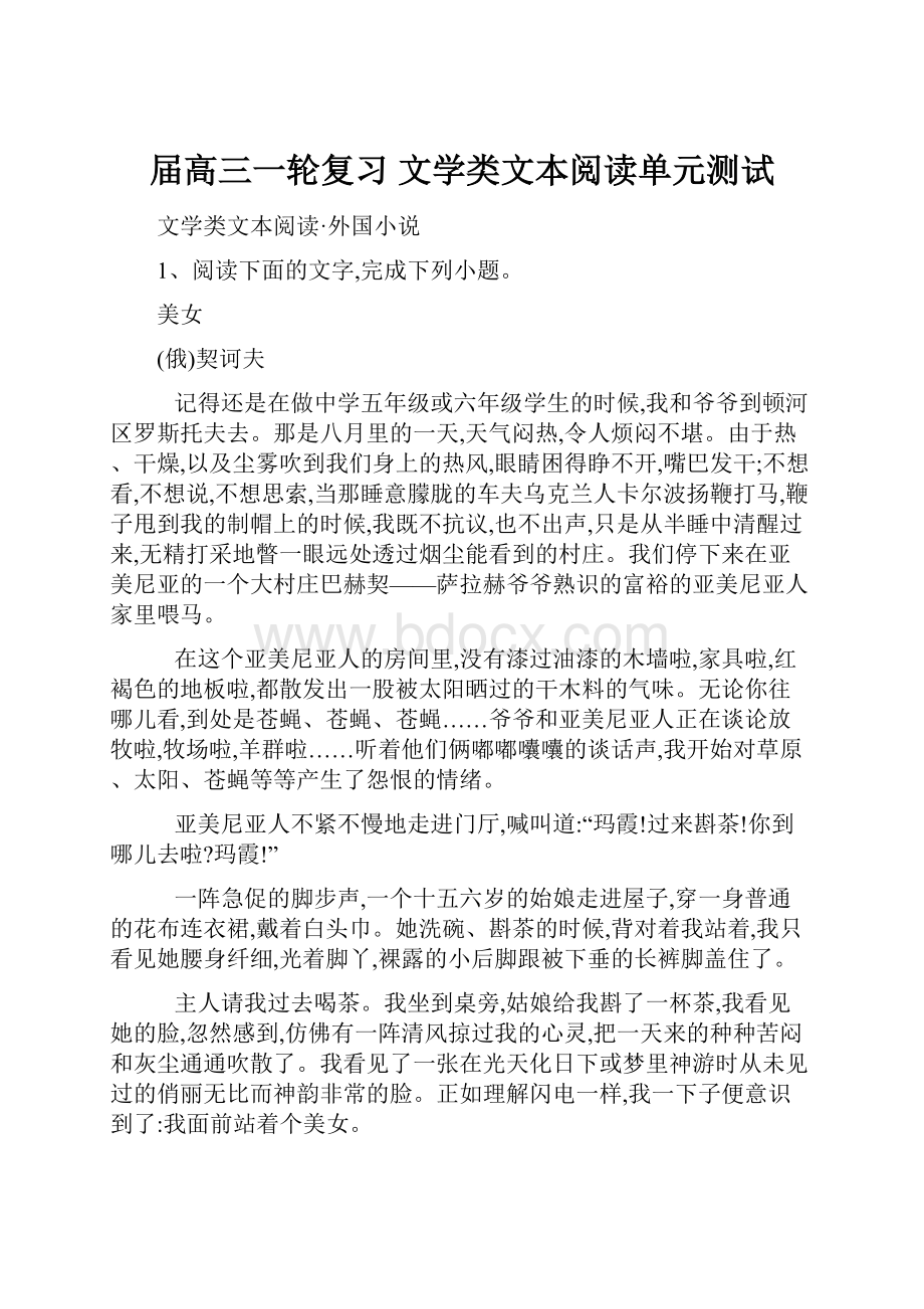 届高三一轮复习 文学类文本阅读单元测试.docx