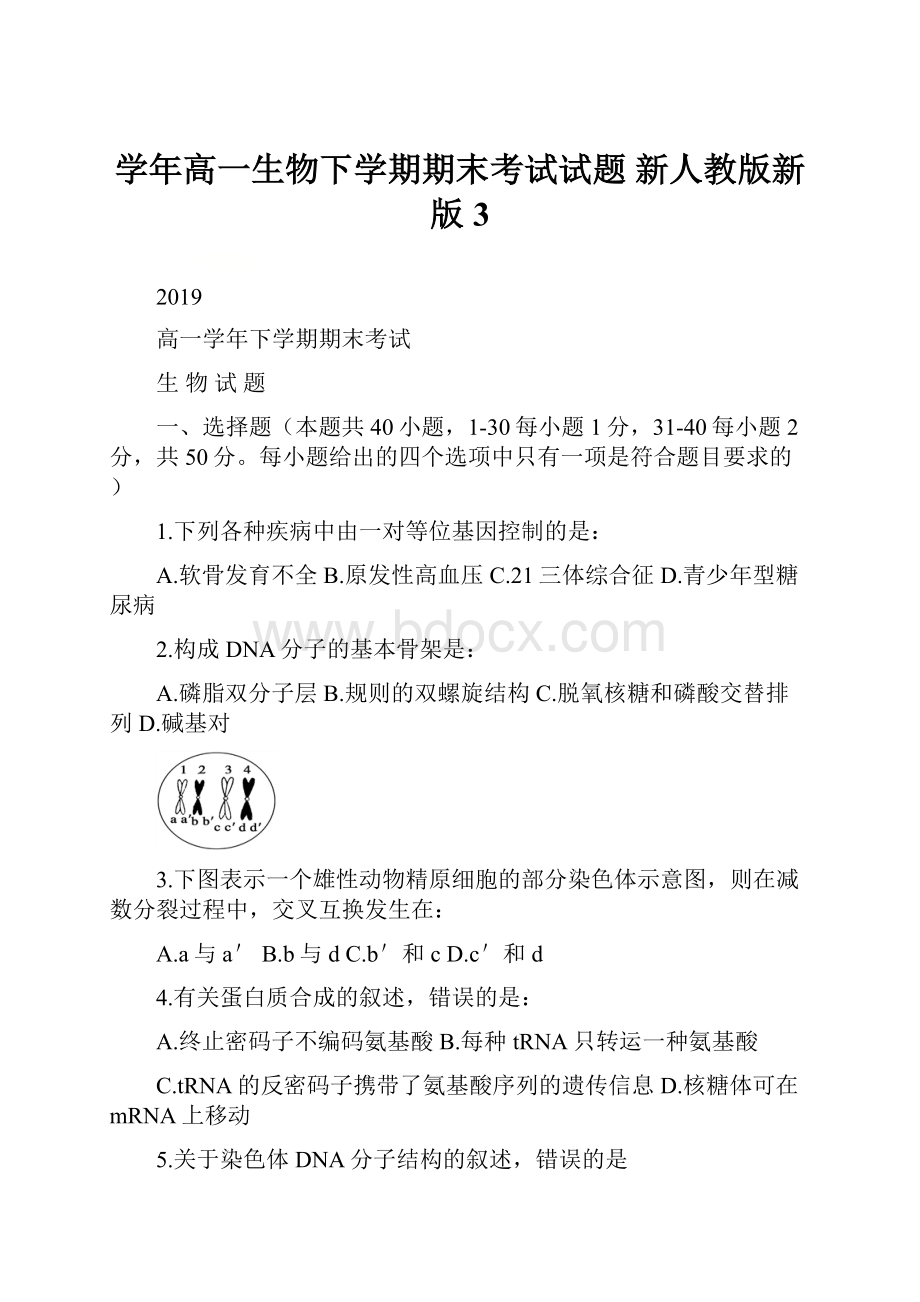 学年高一生物下学期期末考试试题 新人教版新版3.docx_第1页