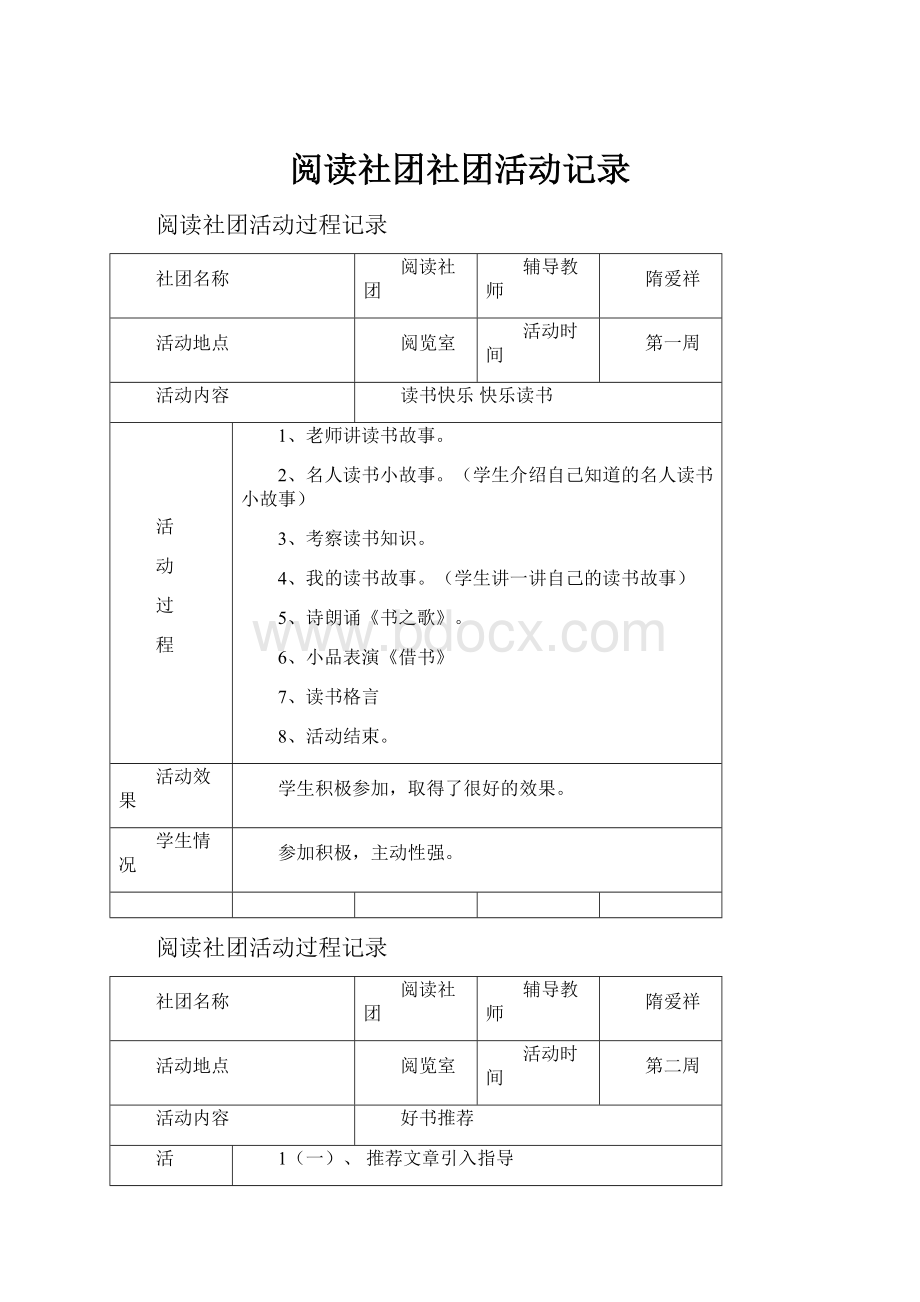 阅读社团社团活动记录.docx